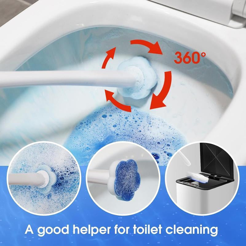 Disposable Toilet Brush, Toilet Bowl Wand Holder Set with 6PCS Cleaner Refills, Bathroom Cleaning System for Sink Bathtub Drain Wash Basin Urinal,Wall-Mount Scrubbing Toilet Brush Bathroom Cleaning Kit