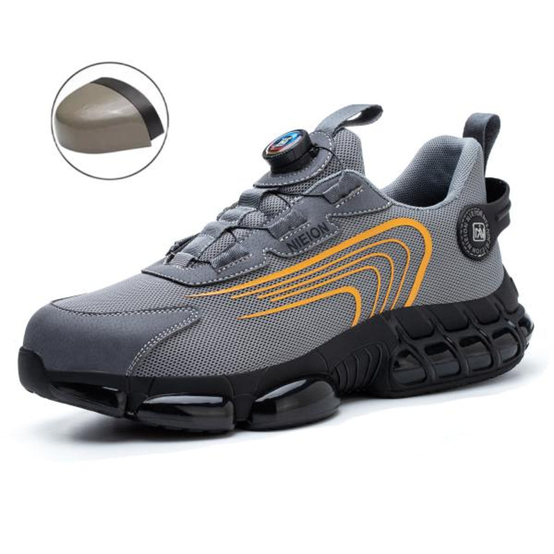 NIEION Steel Toe Work Shoes for Men Women Wide Lightweight Safety Sneakers Comfortable Anti-Shock Industrial Footwear Black Closed Toe Non Slip Work Shoes Steel Toe Shoes Boot Anti-Smash Stab-Resistant Safety Shoe Healthcare Worker