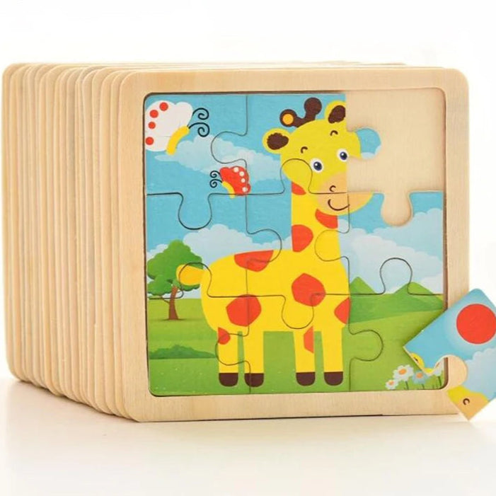 Wooden puzzle with a giraffe design on a white background, branded 'Joke Jolly'.