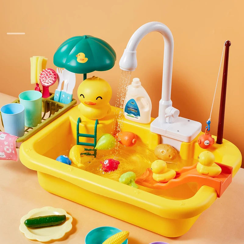 Kids Kitchen Sink Toy with Running Water – Pretend Play Stove & Dishwasher Set