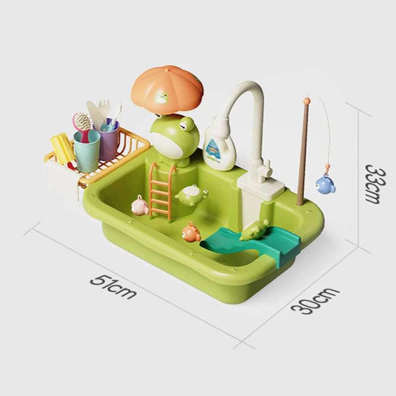 Kids Kitchen Sink Toy with Running Water – Pretend Play Stove & Dishwasher Set