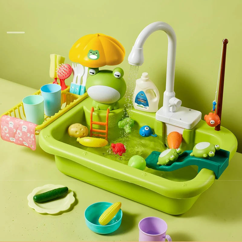 Kids Kitchen Sink Toy with Running Water – Pretend Play Stove & Dishwasher Set