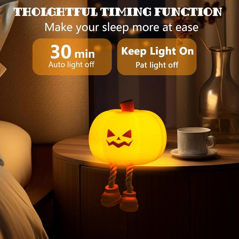 Pumpkin Night Light, Cute LED Lamp, Silicone Dimmable Nursery Nightlight for Kids, Silicone Rechargeable Bedside Touch Lamp, Funny Office Desk and Halloween Decor for Woman and Kids