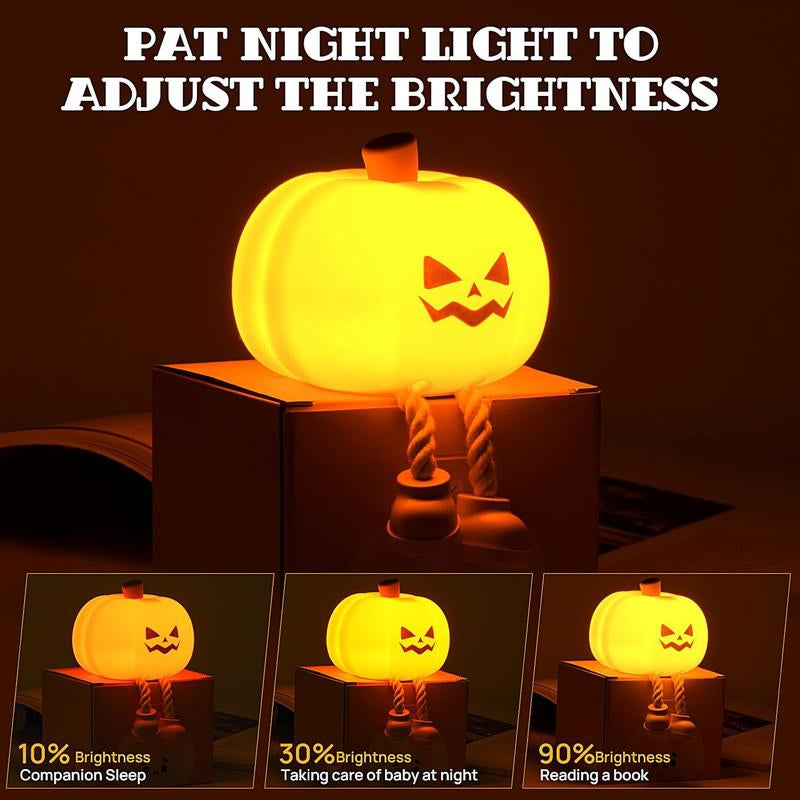Pumpkin Night Light, Cute LED Lamp, Silicone Dimmable Nursery Nightlight for Kids, Silicone Rechargeable Bedside Touch Lamp, Funny Office Desk and Halloween Decor for Woman and Kids
