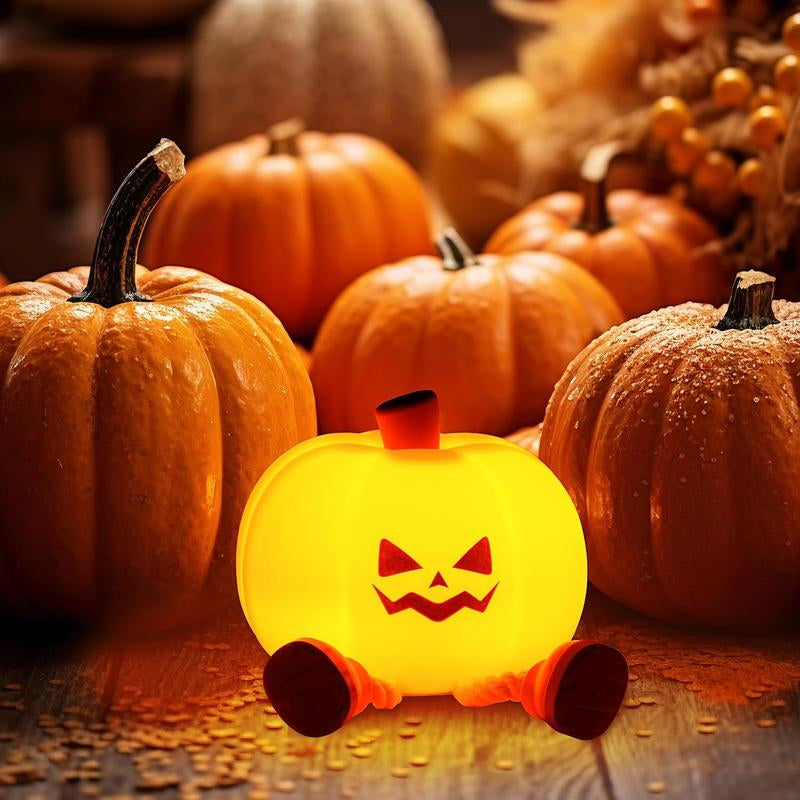 Pumpkin Night Light, Cute LED Lamp, Silicone Dimmable Nursery Nightlight for Kids, Silicone Rechargeable Bedside Touch Lamp, Funny Office Desk and Halloween Decor for Woman and Kids