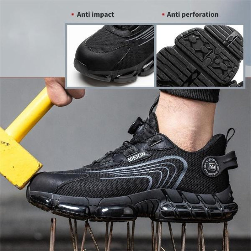 NIEION Steel Toe Work Shoes for Men Women Wide Lightweight Safety Sneakers Comfortable Anti-Shock Industrial Footwear Black Closed Toe Non Slip Work Shoes Steel Toe Shoes Boot Anti-Smash Stab-Resistant Safety Shoe Healthcare Worker