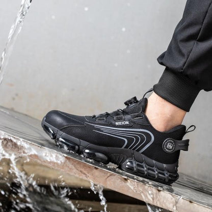 NIEION Steel Toe Work Shoes for Men Women Wide Lightweight Safety Sneakers Comfortable Anti-Shock Industrial Footwear Black Closed Toe Non Slip Work Shoes Steel Toe Shoes Boot Anti-Smash Stab-Resistant Safety Shoe Healthcare Worker