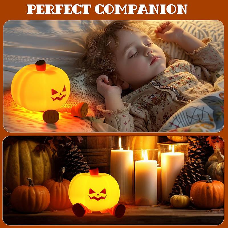 Pumpkin Night Light, Cute LED Lamp, Silicone Dimmable Nursery Nightlight for Kids, Silicone Rechargeable Bedside Touch Lamp, Funny Office Desk and Halloween Decor for Woman and Kids