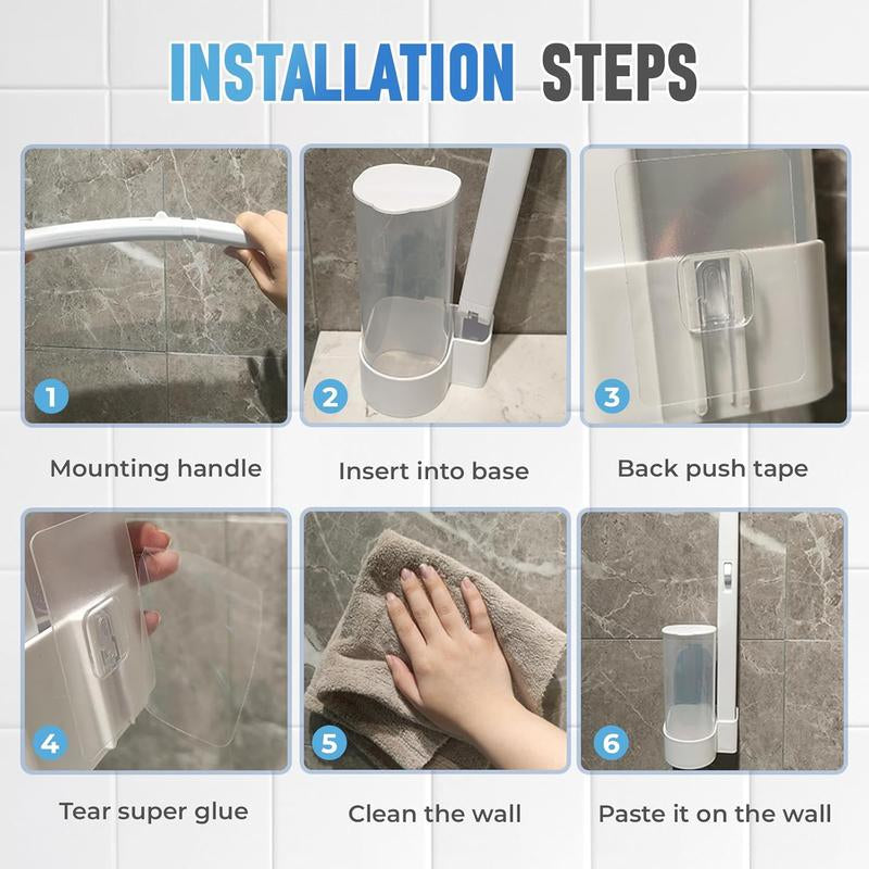 Disposable Toilet Brush, Toilet Bowl Wand Holder Set with 6PCS Cleaner Refills, Bathroom Cleaning System for Sink Bathtub Drain Wash Basin Urinal，Wall-Mount Scrubbing Toilet Brush Bathroom Cleaning Kit