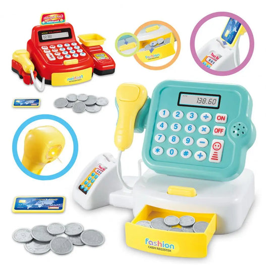 Kids Cash Register Toy with Lights & Sounds – Pretend Play Supermarket Checkout Set