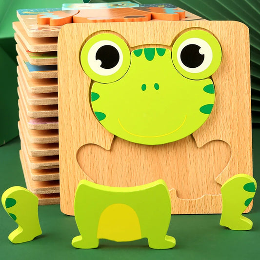 High-Quality 3D Wooden Cartoon Puzzle – Early Learning Animal & Traffic Jigsaw Toy for Toddlers
