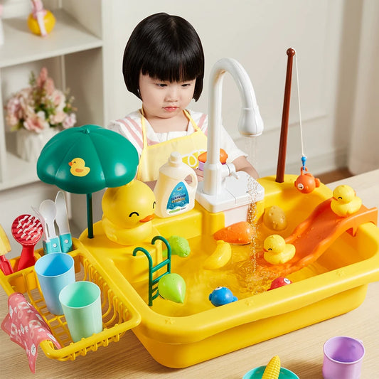Kids Kitchen Sink Toy with Running Water – Pretend Play Stove & Dishwasher Set