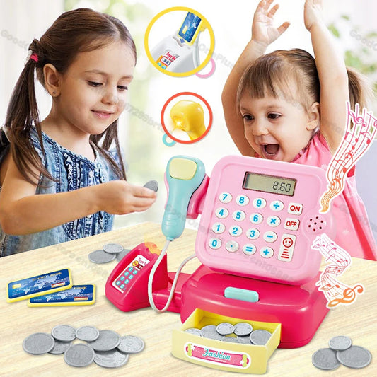 Kids Cash Register Toy with Lights & Sounds – Pretend Play Supermarket Checkout Set