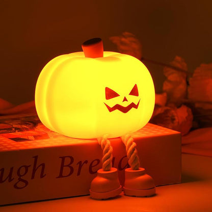 Pumpkin Night Light, Cute LED Lamp, Silicone Dimmable Nursery Nightlight for Kids, Silicone Rechargeable Bedside Touch Lamp, Funny Office Desk and Halloween Decor for Woman and Kids