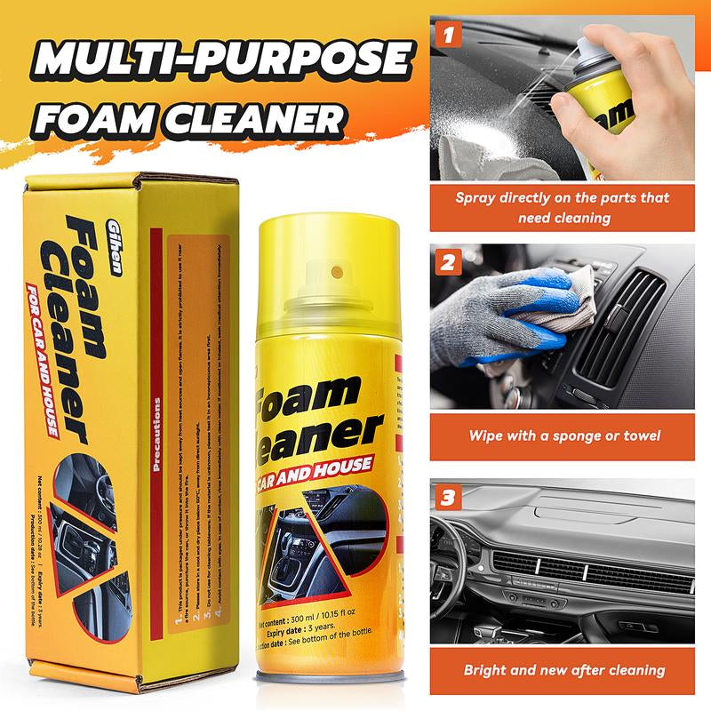 Powerful Car Interior Foam Cleaner Cleans Leather Seats, Plastic Surfaces, and Headliners for Automotive Detailing and Care 10 Fl Oz