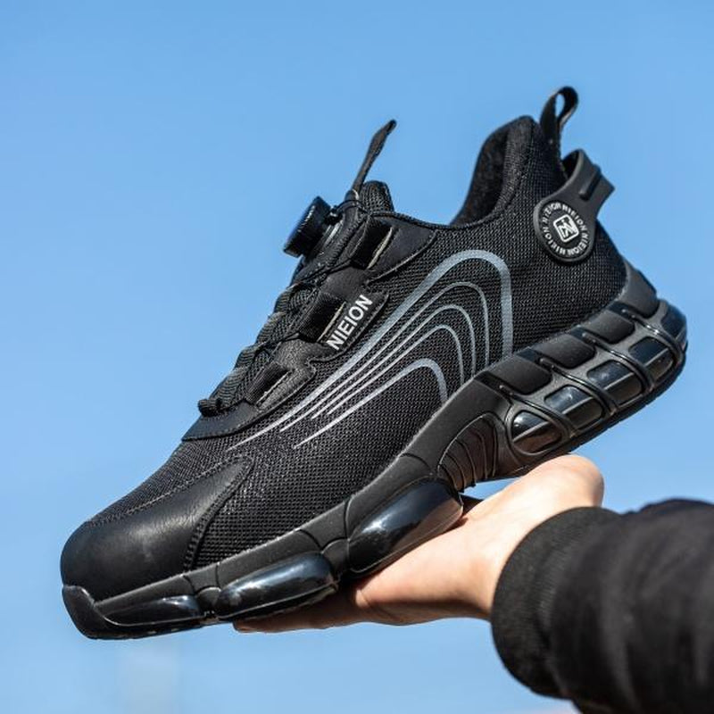 NIEION Steel Toe Work Shoes for Men Women Wide Lightweight Safety Sneakers Comfortable Anti-Shock Industrial Footwear Black Closed Toe Non Slip Work Shoes Steel Toe Shoes Boot Anti-Smash Stab-Resistant Safety Shoe Healthcare Worker